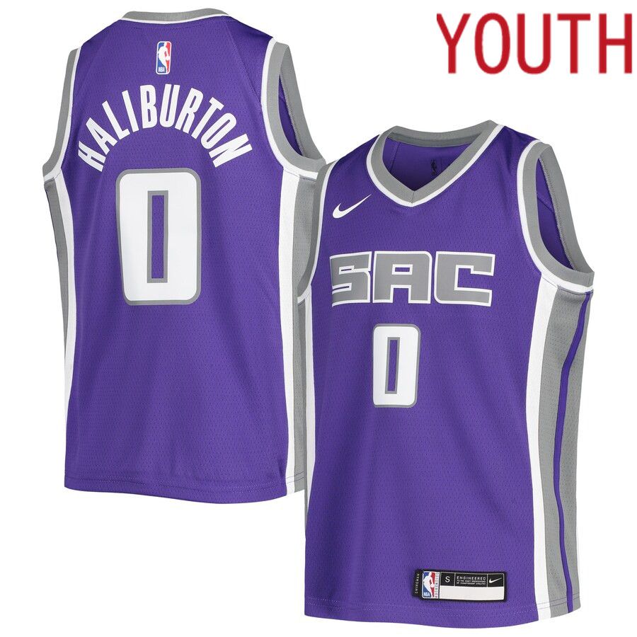 Youth Sacramento Kings #0 Tyrese Haliburton Nike Purple Swingman NBA Jersey